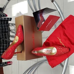 Salvatore Ferragamo Red Marilyn M Swarovski Covered Heel